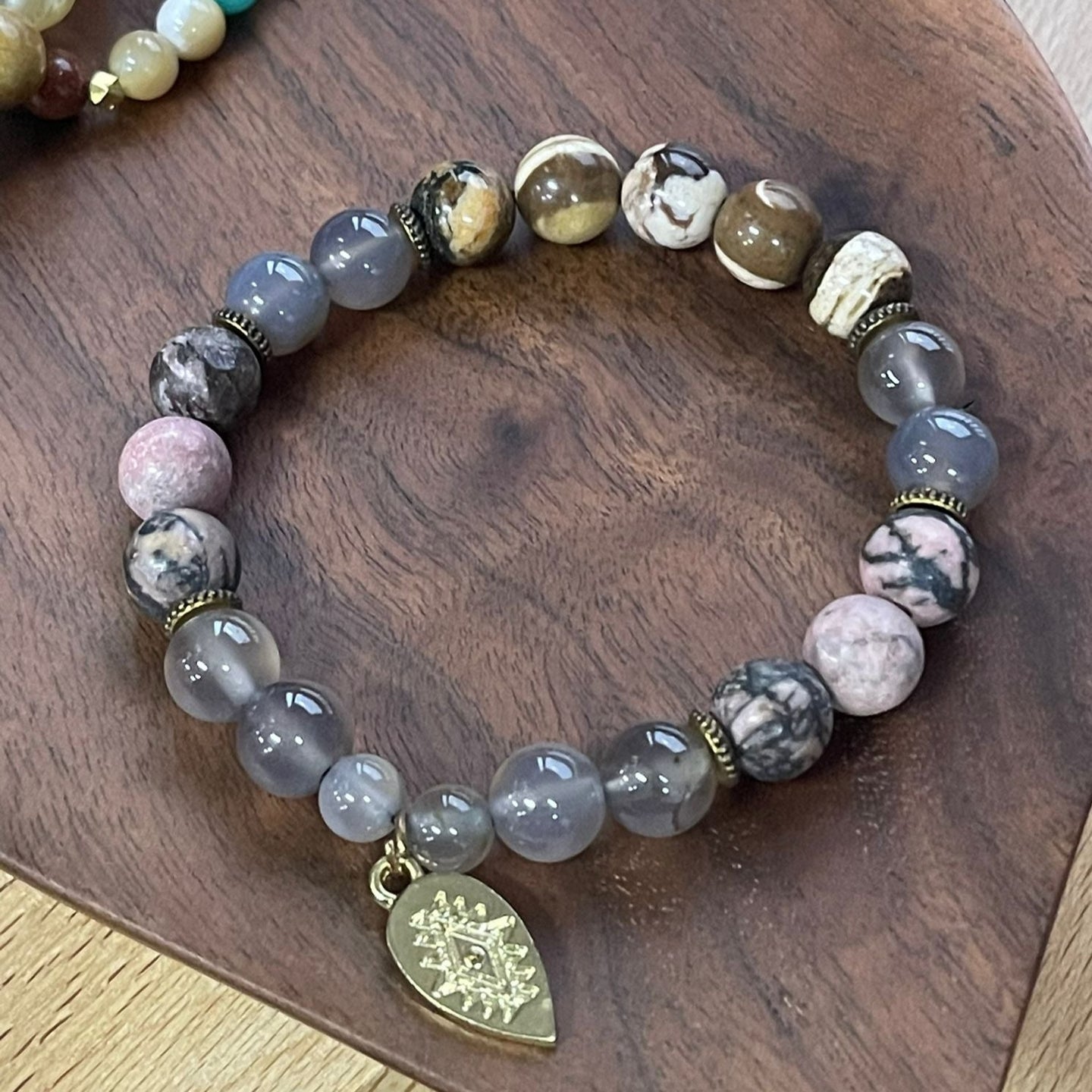Stone Bracelet with Charm - Soft Earth