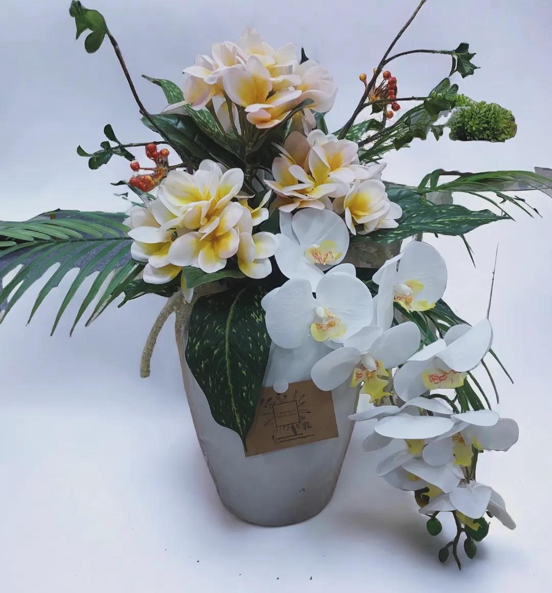 Orchids & Frangipani (Faux Flower Arrangement)